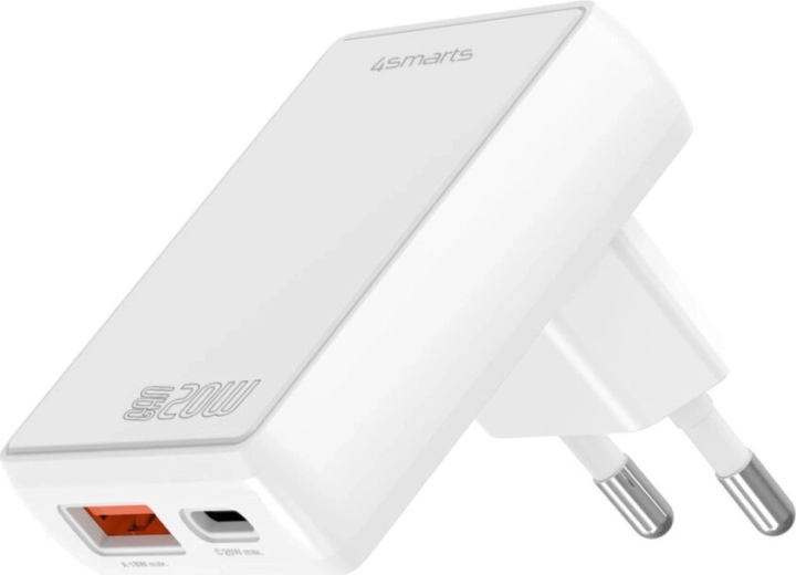 Chargeur secteur FlatPlug Duos 20W USB‑C + USB‑A blanc