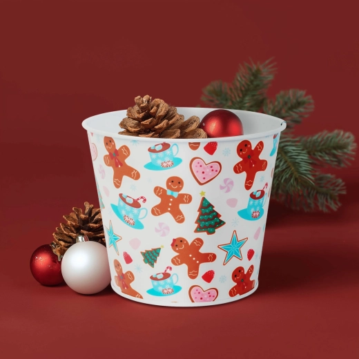 Cache-pot métallique de Noël avec motif de pain d’épices, 13 × 11 cm
