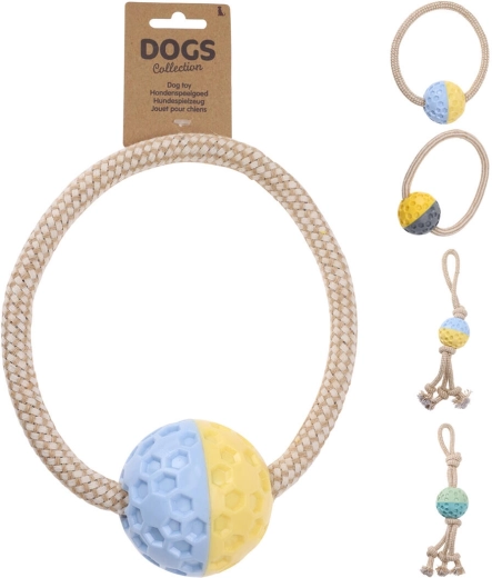 Balle couinante avec corde pour chiens en TPR et coton