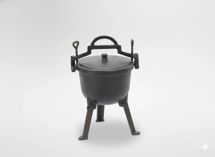 Chaudron de chasse en fer 5 l pour feu avec couvercle et pieds