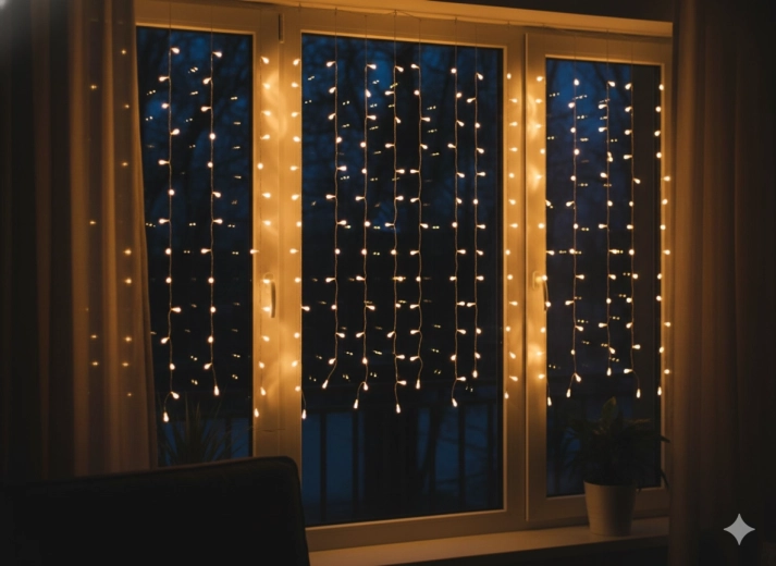 Guirlande lumineuse suspendue 300 LED blanc chaud 3 × 3 m avec USB et télécommande