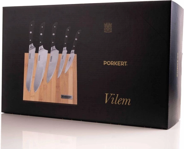 Set de couteaux de cuisine Vilem 5 pcs avec bloc bambou magnétique