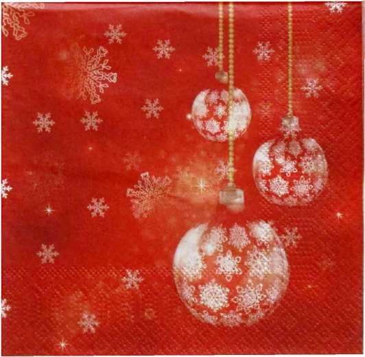 Serviettes de Noël avec boules rouges 33 × 33 cm, 3 plis - 1 pièce