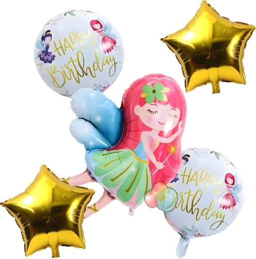 Set de ballons d’anniversaire Fée, 5 pcs