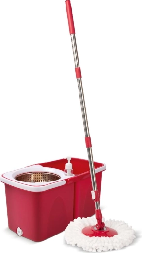 Lamart Clean, balai à franges rotatif avec essoreuse et seau pliable de 10 l