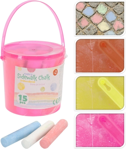Craies de trottoir dans seau en plastique, 15 pcs
