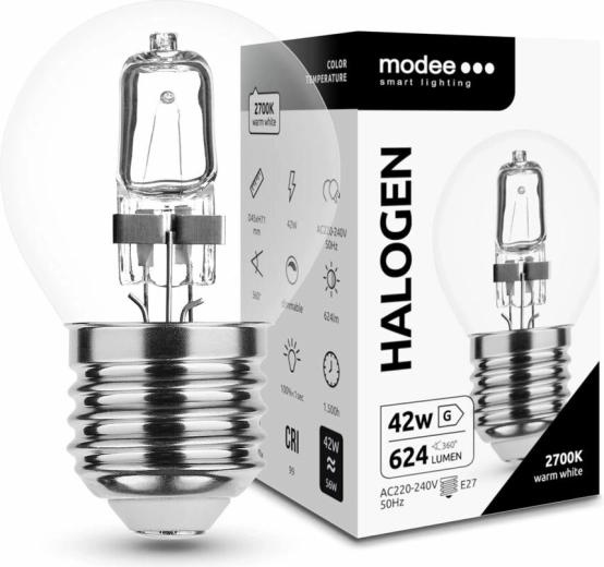 Ampoule halogène Modee Mini Globe 42 W E27, 624 lm, blanc chaud