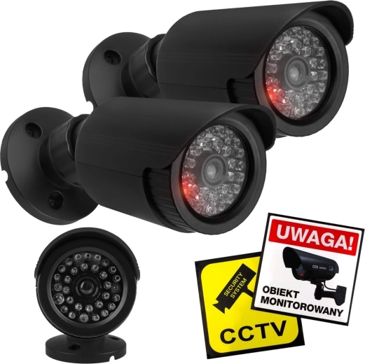 Ensemble de deux fausses caméras tubulaires avec LED clignotante, ABS noir, IP44