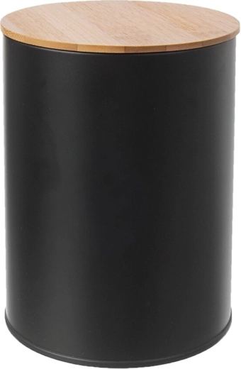 Boîte en métal avec couvercle en bambou, diamètre 11 cm, noire