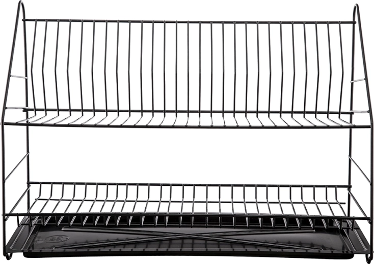 Égouttoir à vaisselle à deux niveaux 60 cm noir avec bac d’égouttage