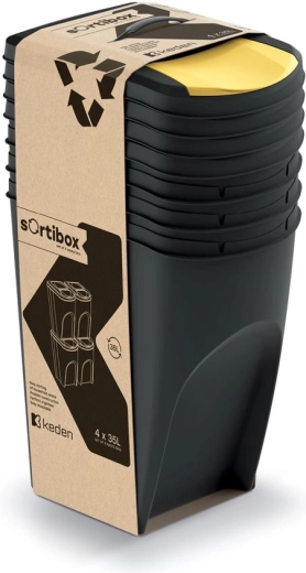 Ensemble de 4 bacs pour tri sélectif Sortibox 4×35 l – noir recyclé
