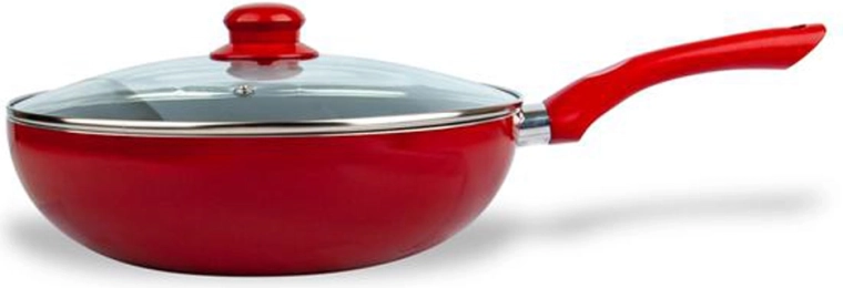 Wok avec couvercle Kitchisimo Rosso 28 cm avec revêtement antiadhésif