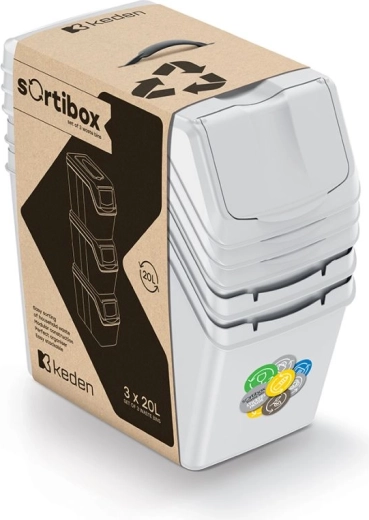 Ensemble de bacs pour tri des déchets Sortibox 3×20 l, gris cendré