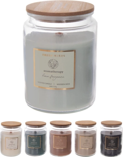 Bougie parfumée en verre avec mèche en bois 510 g (mix 6 variantes)