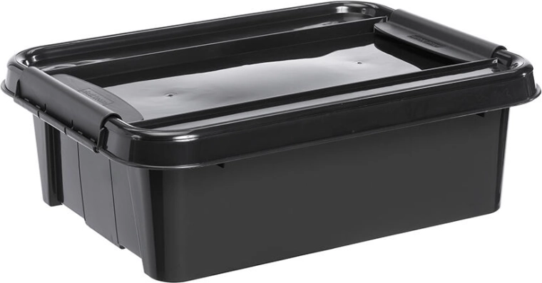 Boîte de rangement 21 l avec couvercle, noire, plastique recyclé