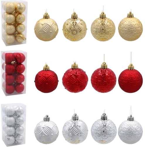 Ensemble de 16 décorations de Noël 6 cm en rouge, or et argent