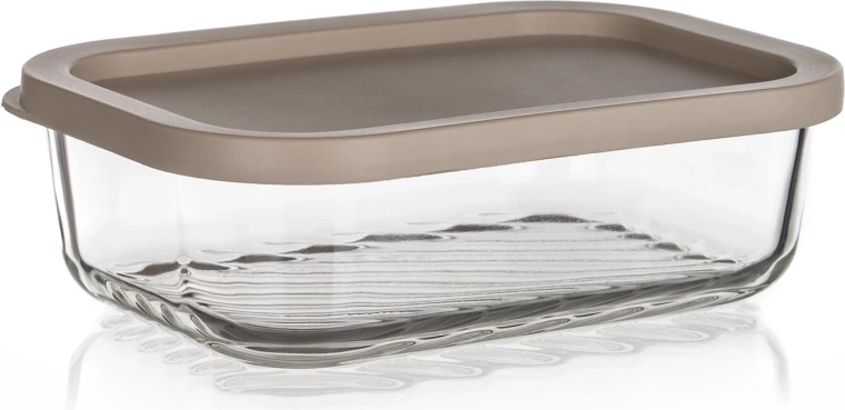 Bocal en verre WAVE 0,48 l avec couvercle latte, rectangulaire