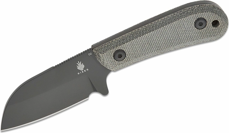 Kizer Deckhand Black couteau fixe 7,5 cm avec finition noire Stonewash et manche Micarta, étui Kydex