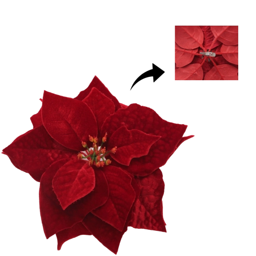 Fleur de Noël poinsettia avec clip 25 cm – bordeaux