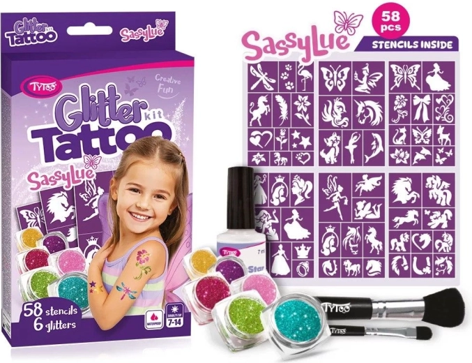 SassyLue grand coffret de tatouages pailletés pour filles