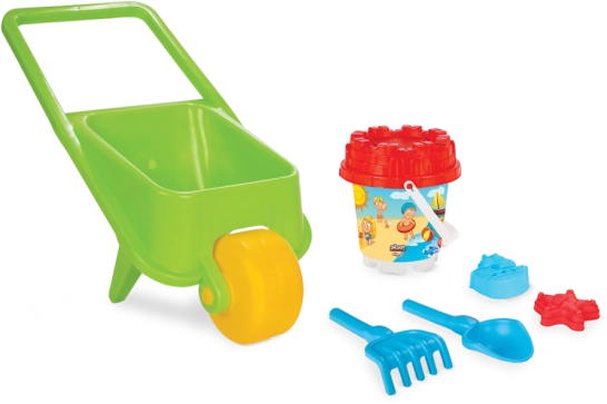 Brouette avec accessoires pour bac à sable, 5 pièces - vert, Pilsan