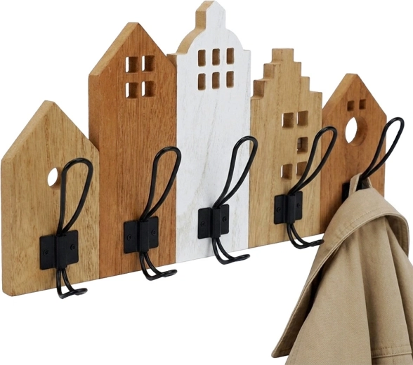Porte-manteau mural décoratif avec motif de petites maisons Home Styling Collection 48 × 8 × 26 cm - 1 pièce