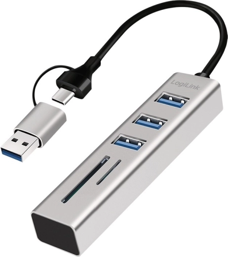 Hub LogiLink USB‑C/USB‑A 3× USB 3.0 avec lecteur SD et microSD
