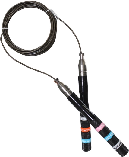Corde à sauter rapide Merco Self-Lock 2,8 m avec poignées en aluminium et câble en acier, noire