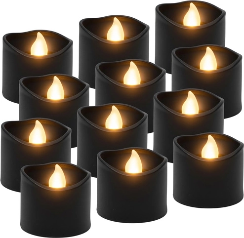 Bougies chauffe-plat LED Ruhhy noires 3,6 cm, 12 pcs, effet flamme