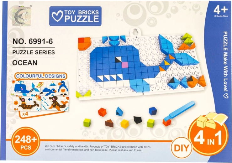 Puzzle enfant 4 en 1 – animaux marins, 248 pièces