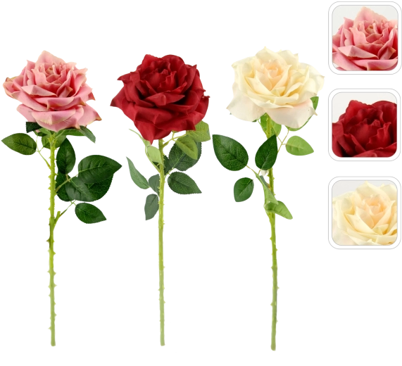 Rose décorative artificielle sur tige 62 cm, assortiment de couleurs (24 pcs)