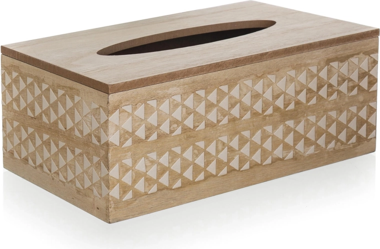 Boîte en bois pour mouchoirs en papier avec ornement blanc 24 × 13 × 9,5 cm