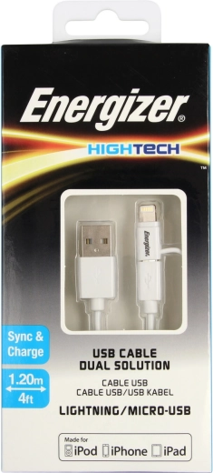 Energizer câble de charge universel Lightning/Micro USB 2,4 A 1,2 m blanc