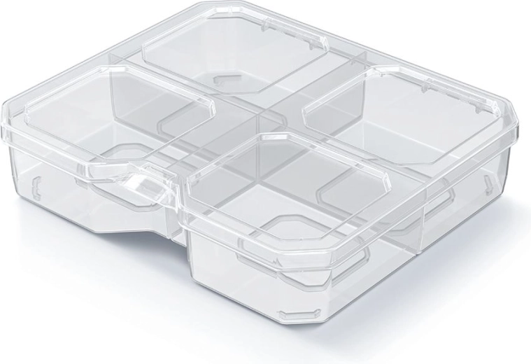 Organiseur en plastique SQR box avec 4 compartiments 15,6 × 14 × 3,5 cm, transparent