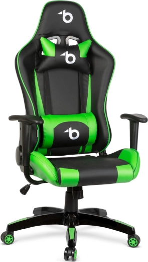 Chaise gaming avec coussin lombaire et cervical vert
