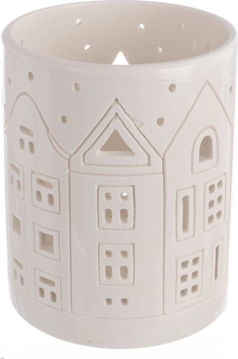 Photophore en porcelaine en forme de petite maison blanc