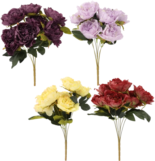 Branche artificielle – bouquet de 7 pivoines 44 cm, mélange de couleurs