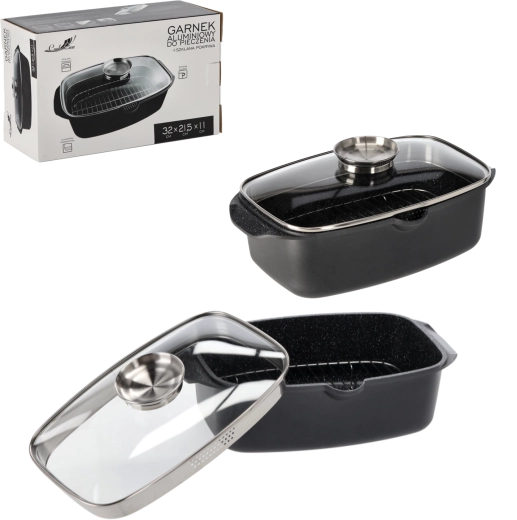 Rôtissoire en aluminium 32 × 21,5 × 11 cm avec couvercle en verre