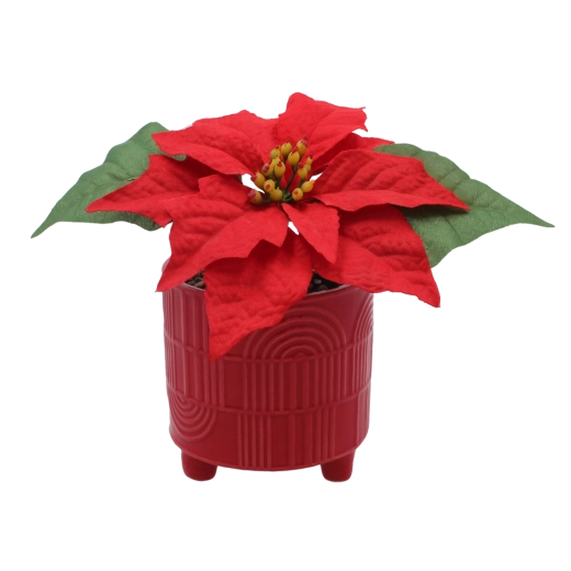 Poinsettia de Noël synthétique dans un pot en céramique 9 × 17 cm