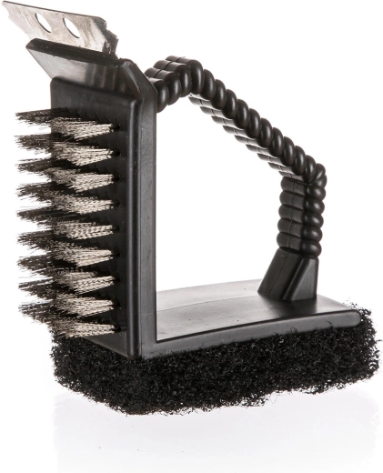 brosse de nettoyage pour barbecue 3 en 1 avec manche en plastique