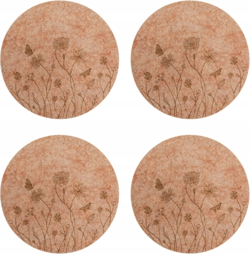 Lot de dessous de verre et de tasses en feutre Prairie, 12 cm, 4 pièces