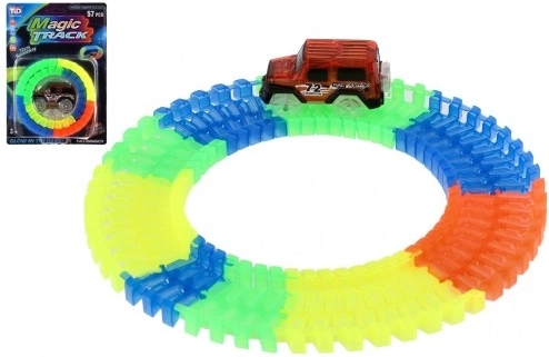 Piste de course flexible lumineuse avec une petite voiture à pile, 57 pièces, 72 cm