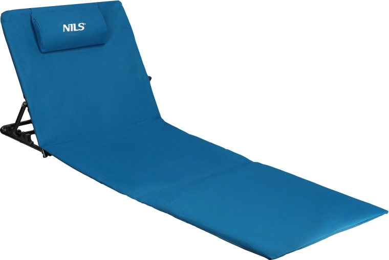 Tapis de plage pliable NILS Camp avec dossier réglable bleu