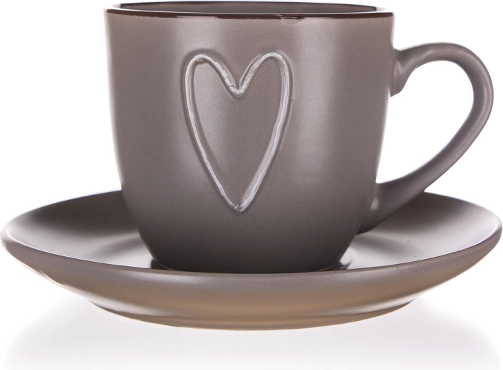 Tasse avec soucoupe HEART 260 ml marron en céramique