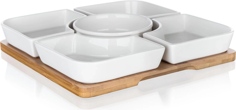 Set de service en porcelaine et bambou BRILLANTE, 6 pièces