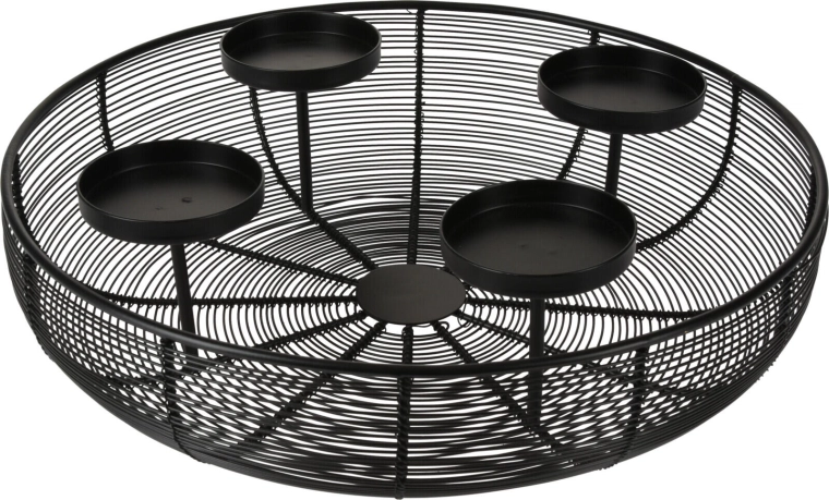 Bougeoir rond en métal pour 4 bougies, noir, 36 × 10 cm
