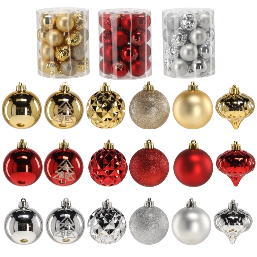 Set de décorations de Noël 6 cm – rouge, or et argent (26 pcs)