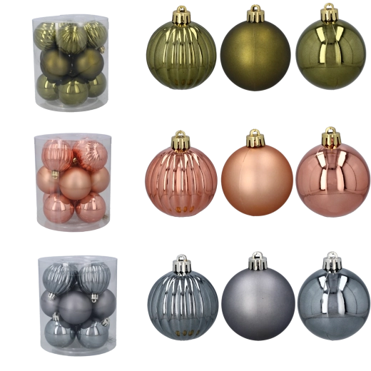 Set de 12 décorations de Noël 5 cm – olive, cuivré et graphite