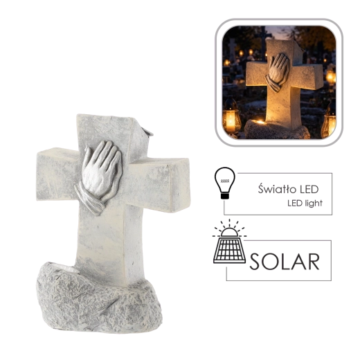 Décoration funéraire en forme de croix avec mains en prière et support pour bougie – 1 pièce