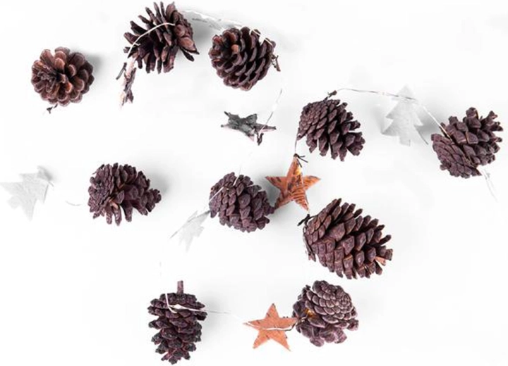 Guirlande lumineuse de Noël avec minuteur, 10 LED – pommes de pin, étoiles et sapins